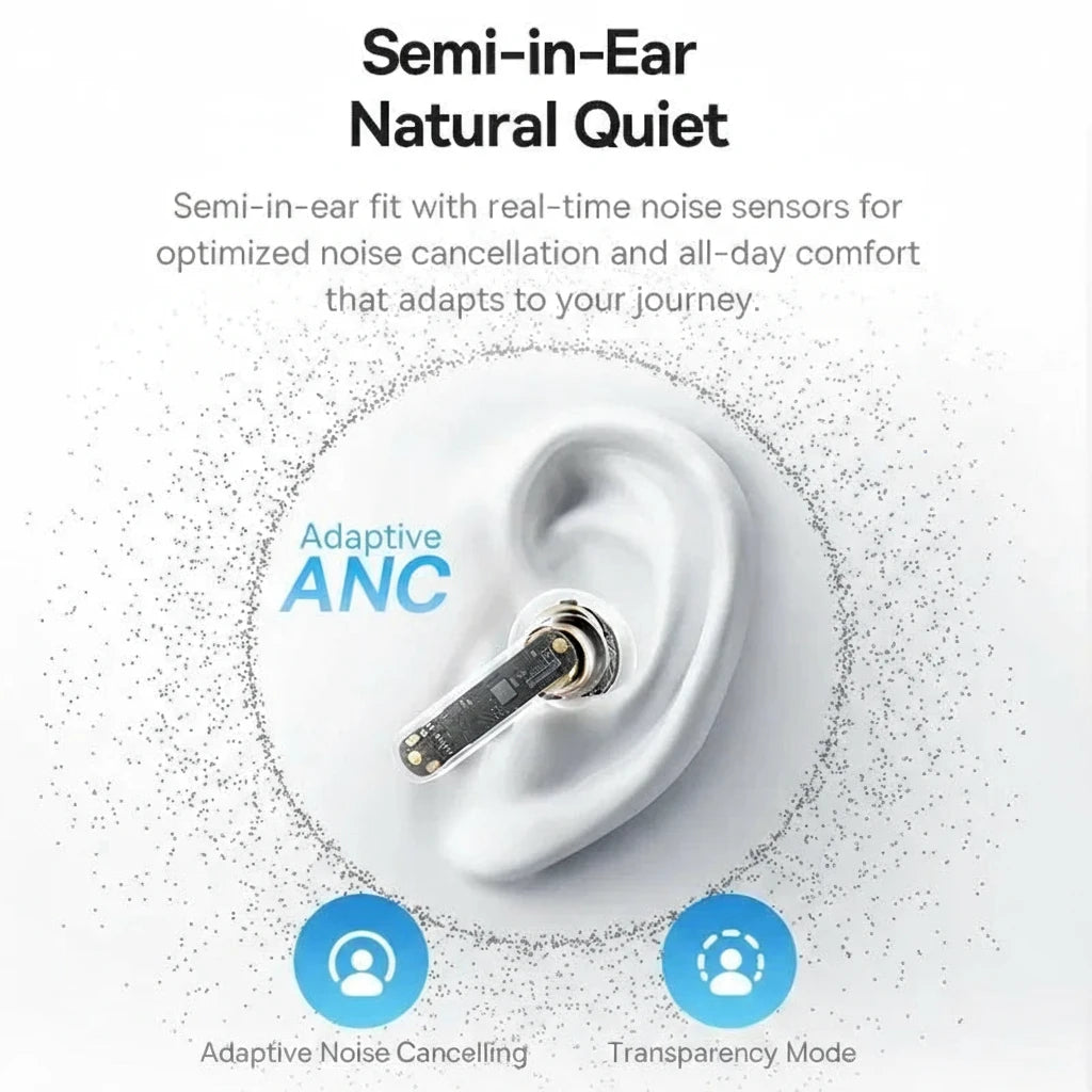 Baseus Bass BS1 NC -40dB Realtime Adaptive ANC Wireless Earbuds Bluetooth 6.0 Semi-Open Earphones LDAC Hi-Res Audio 6-Mic AI ENC