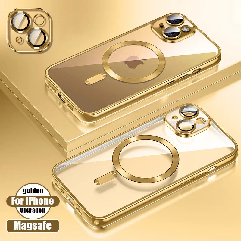 Clear Plating Silicone Case For iPhone 17 Air 16 15 14 13 12 11 17 Pro Max 16 Plus Magsafe Magnetic Lens Film Protect Cover Pink