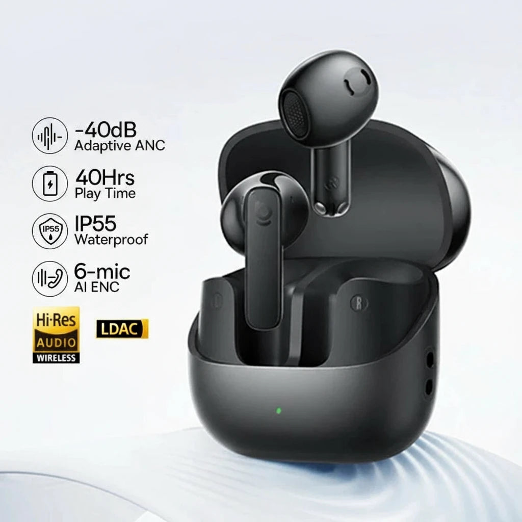 Baseus Bass BS1 NC -40dB Realtime Adaptive ANC Wireless Earbuds Bluetooth 6.0 Semi-Open Earphones LDAC Hi-Res Audio 6-Mic AI ENC